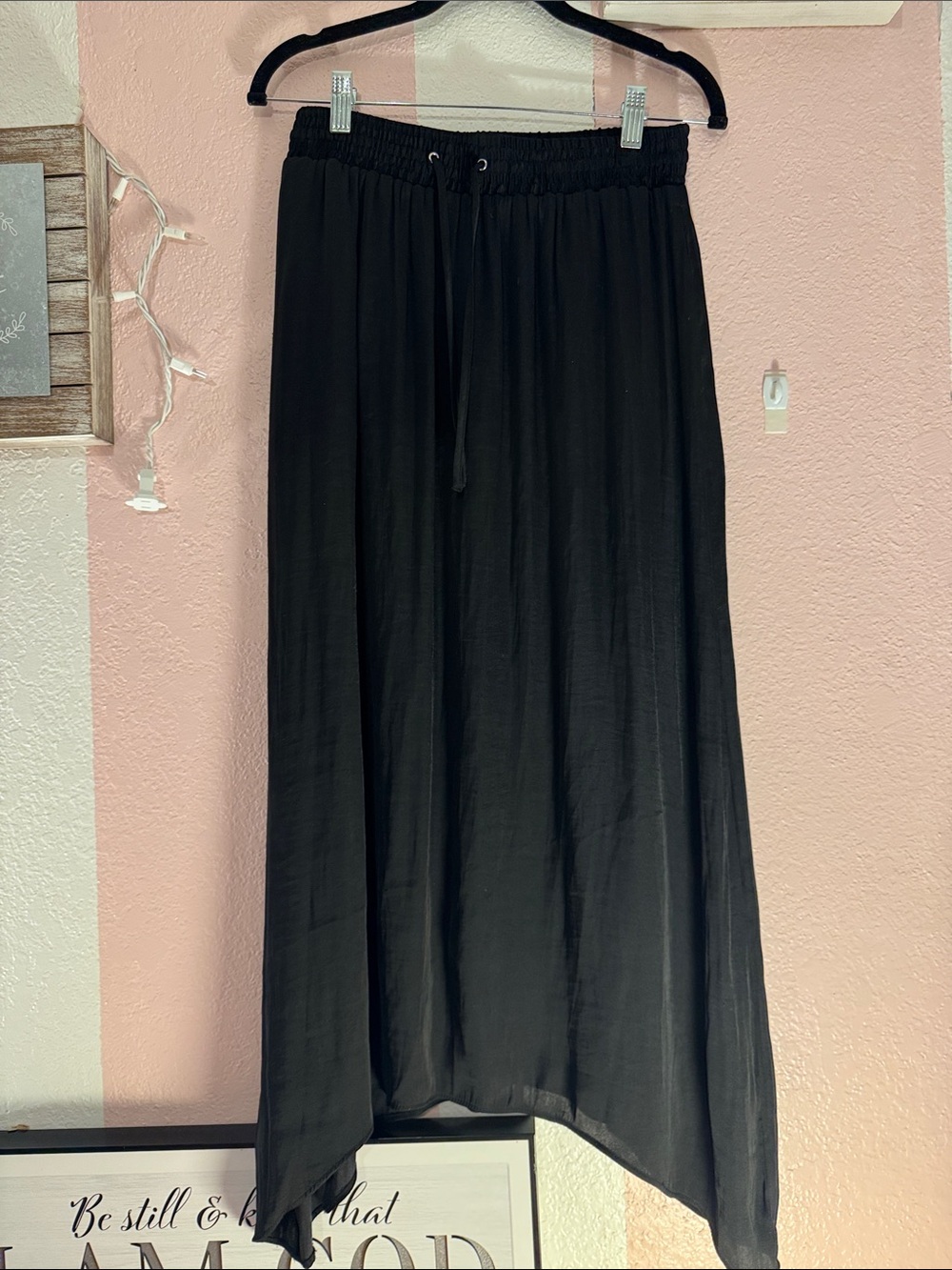 Black Midi Skirt with Drawstring Waist